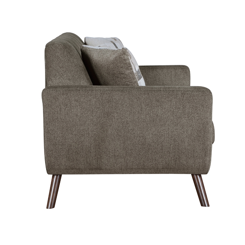 Jany Loveseat with 2 Pillows- 70 Inch- Brown Microfiber- Walnut Tone