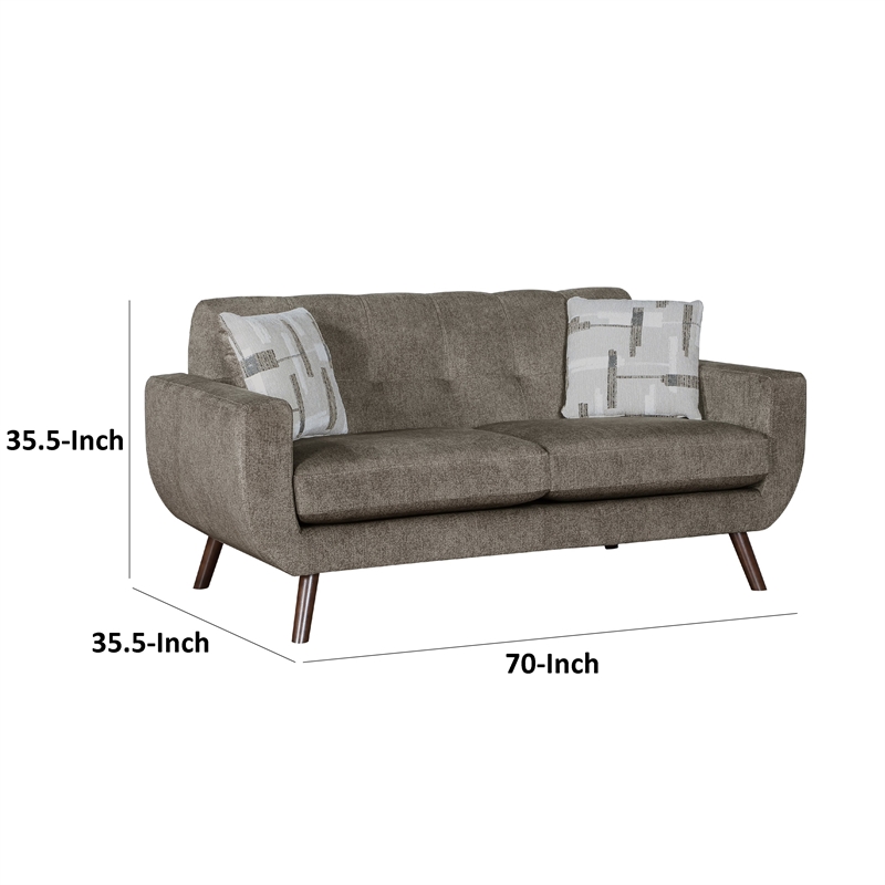 Jany Loveseat with 2 Pillows- 70 Inch- Brown Microfiber- Walnut Tone