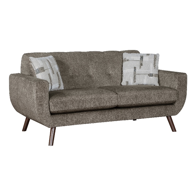 Jany Loveseat with 2 Pillows- 70 Inch- Brown Microfiber- Walnut Tone