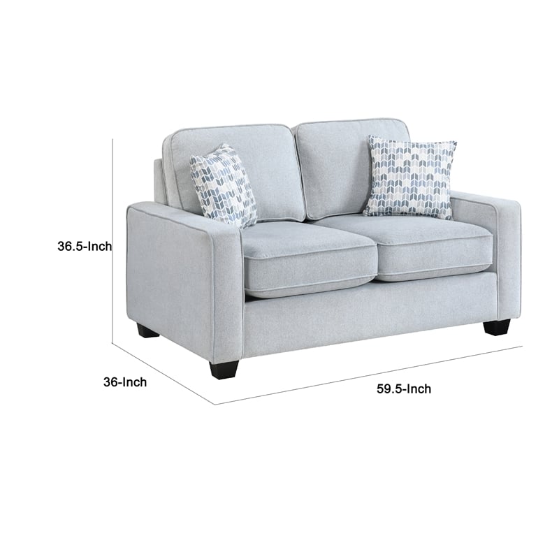 Pery Loveseat w 2 Pillows- Reversible Cushions- Light Gray 60 Inch