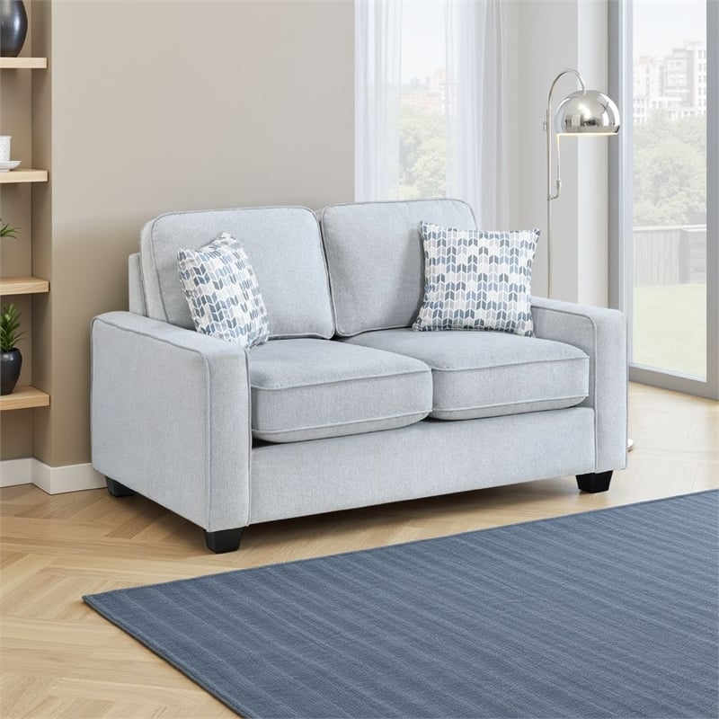 Pery Loveseat w 2 Pillows- Reversible Cushions- Light Gray 60 Inch