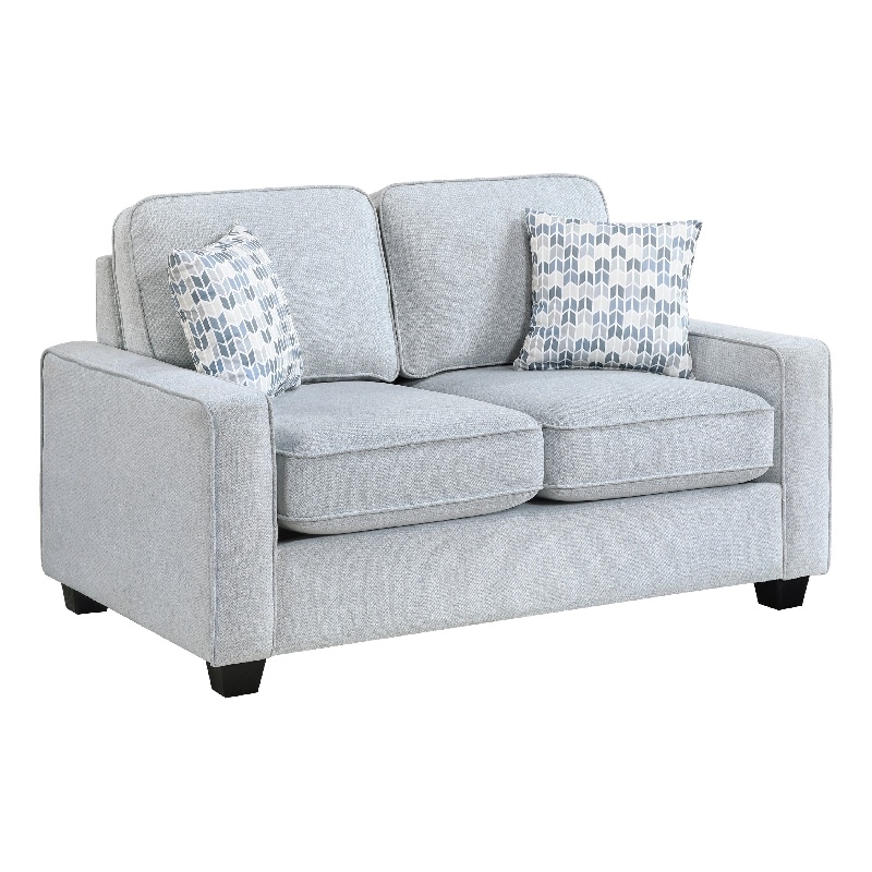 Pery Loveseat w 2 Pillows- Reversible Cushions- Light Gray 60 Inch