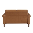 Lo Loveseat w Rolled Arms- Mid Century Brown Faux Leather 57 Inch