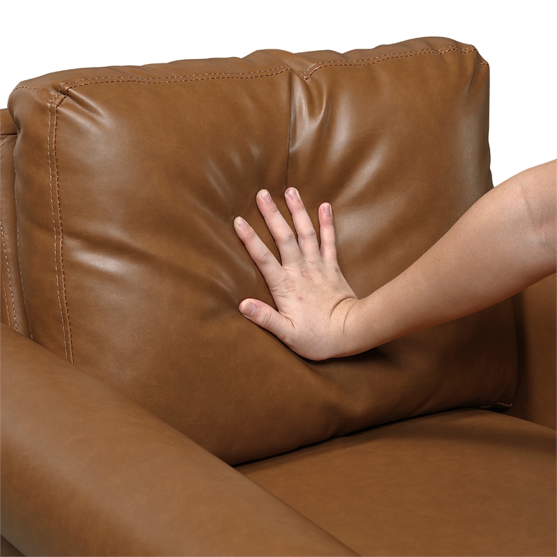 Lo Loveseat w Rolled Arms- Mid Century Brown Faux Leather 57 Inch