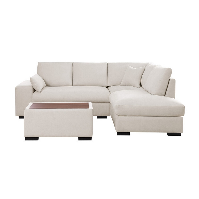 Eri 100 Inch Sectional Sofa- Right Facing Chaise- Ottoman- Pillows- Beige