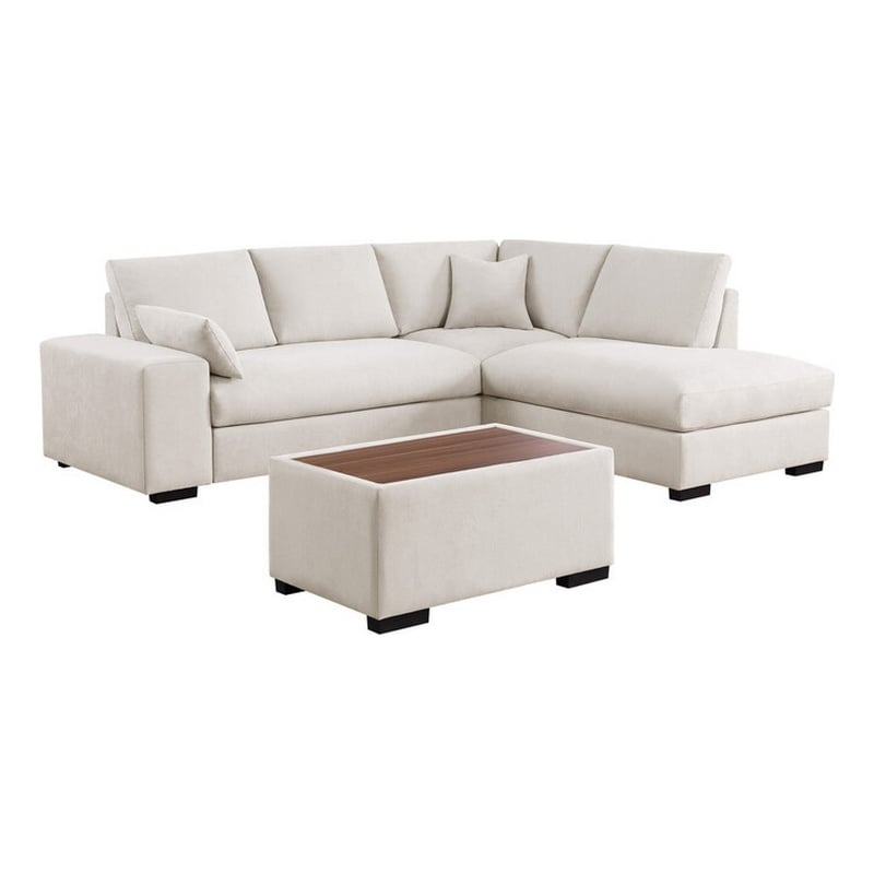 Eri 100 Inch Sectional Sofa- Right Facing Chaise- Ottoman- Pillows- Beige