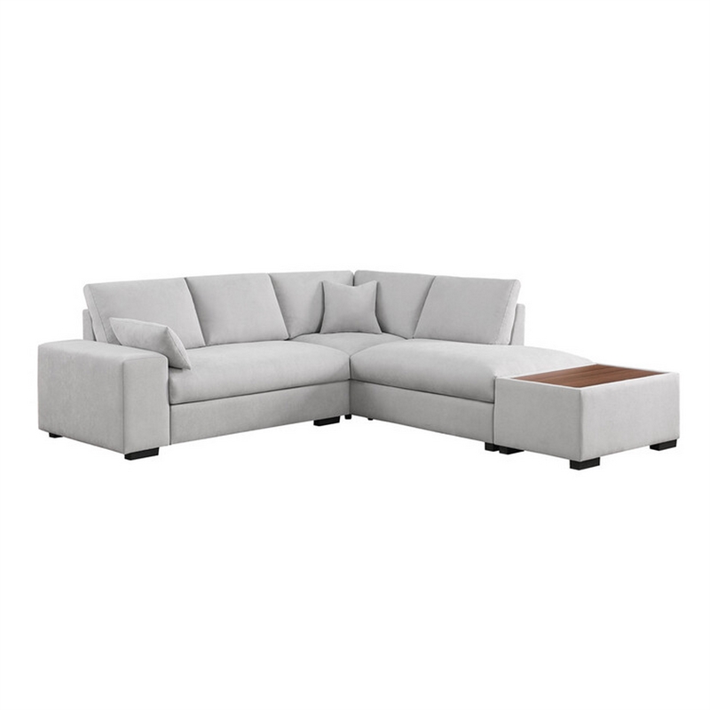 Eri 100 Inch Sectional Sofa- Right Chaise- Ottoman- Pillows- Light Gray