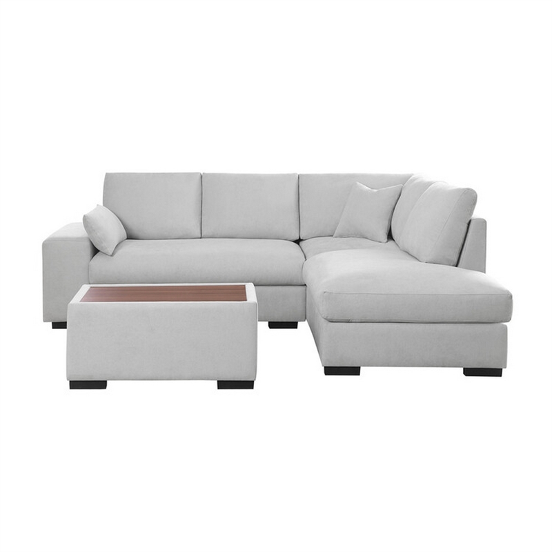 Eri 100 Inch Sectional Sofa- Right Chaise- Ottoman- Pillows- Light Gray