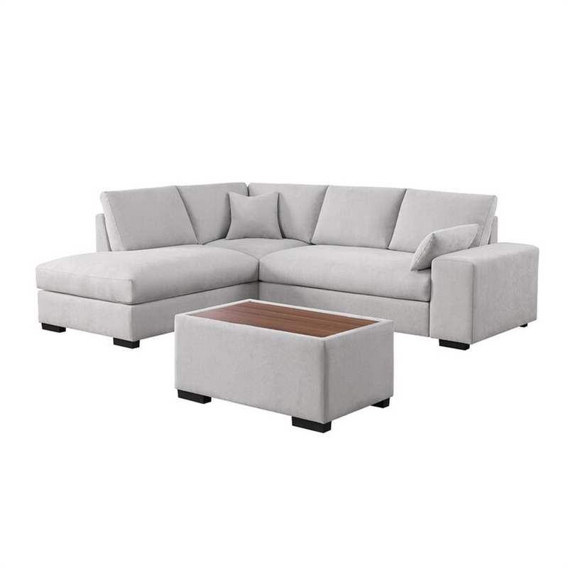 Eri 100 Inch Sectional Sofa- Right Chaise- Ottoman- Pillows- Light Gray