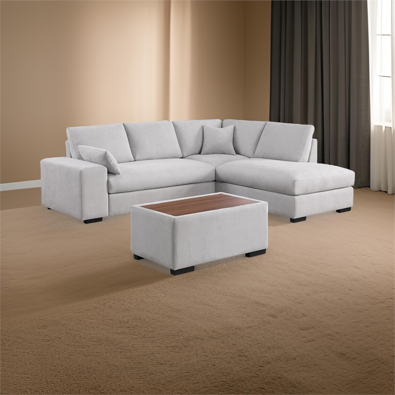 Eri 100 Inch Sectional Sofa- Right Chaise- Ottoman- Pillows- Light Gray