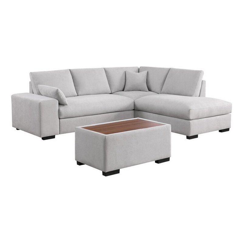 Eri 100 Inch Sectional Sofa- Right Chaise- Ottoman- Pillows- Light Gray