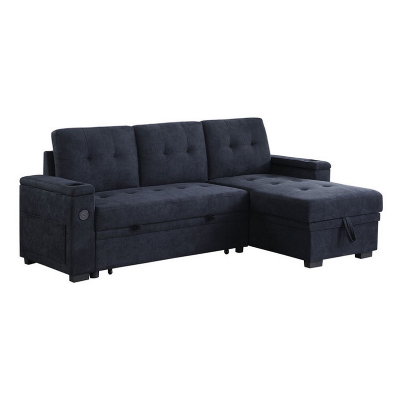 Lna 84 Inch Sectional Sofa- Pull Out Bed- Storage Chaise- USB- Dark Gray