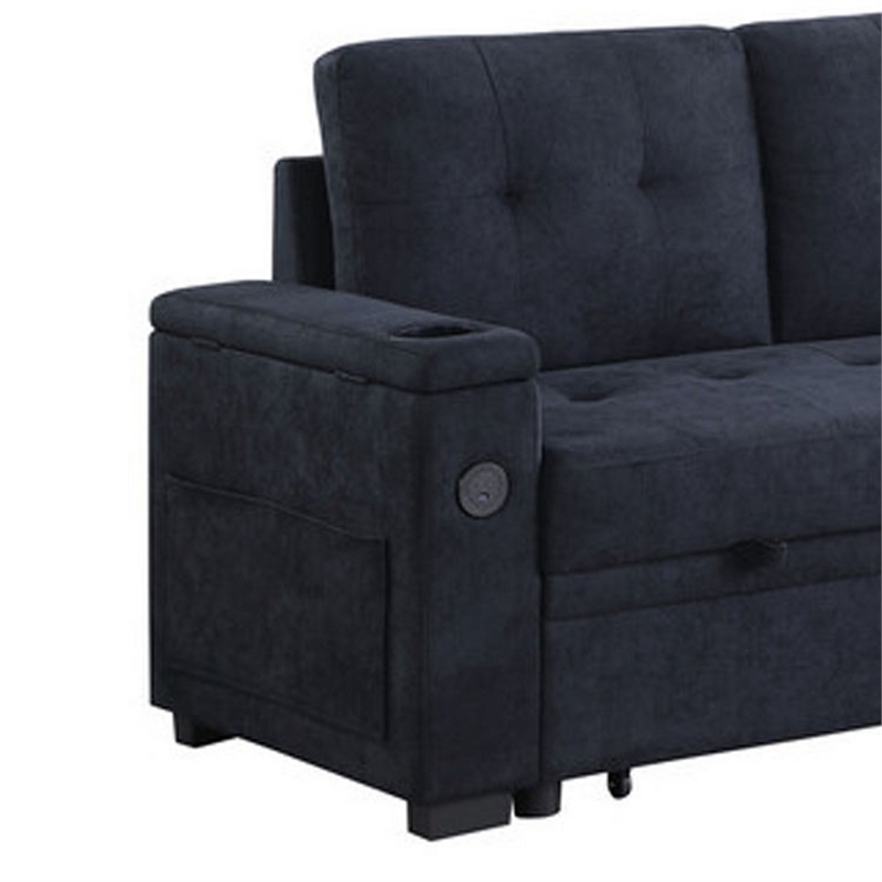 Lna 84 Inch Sectional Sofa- Pull Out Bed- Storage Chaise- USB- Dark Gray