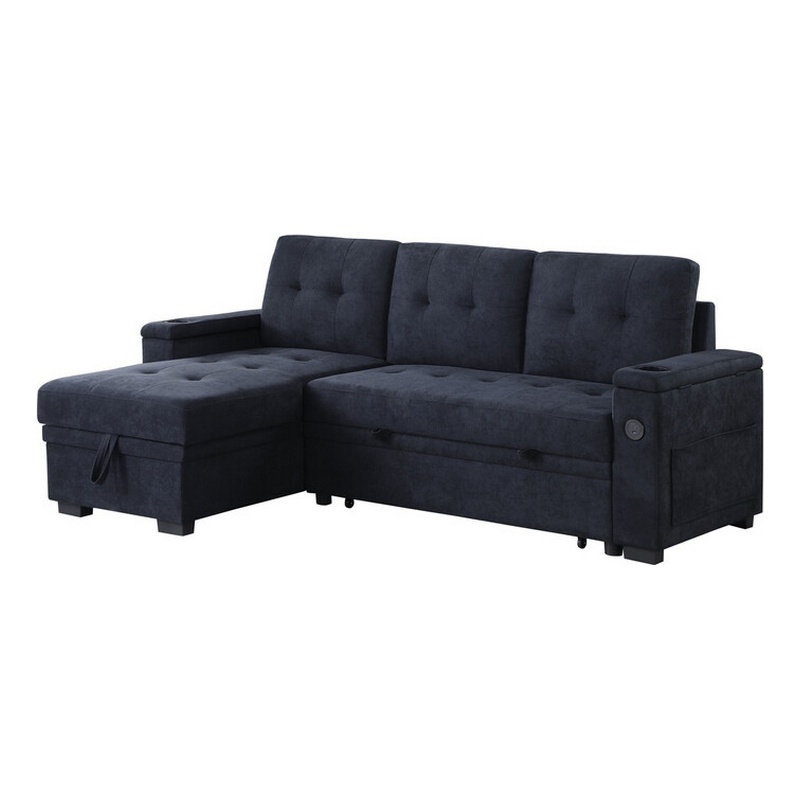 Lna 84 Inch Sectional Sofa- Pull Out Bed- Storage Chaise- USB- Dark Gray