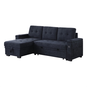 Lna 84 Inch Sectional Sofa- Pull Out Bed- Storage Chaise- USB- Dark Gray