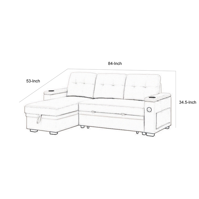 Lna 84 Inch Sectional Sofa- Pull Out Bed- Storage Chaise- USB- Light Gray