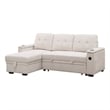 Lna 84 Inch Sectional Sofa- Pull Out Bed- Storage Chaise- USB- Beige Woven