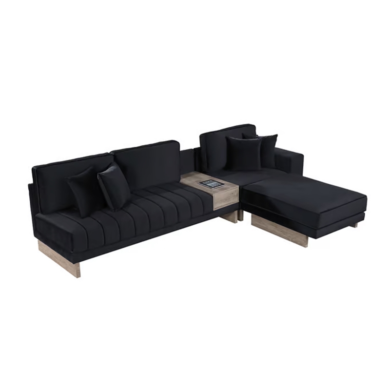 Phsy 123 Inch Modular Sectional Sofa with Storage Table- USB- Black Velvet