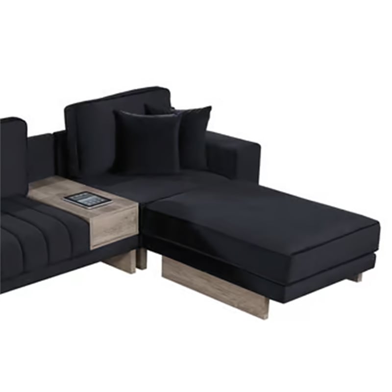 Phsy 123 Inch Modular Sectional Sofa with Storage Table- USB- Black Velvet