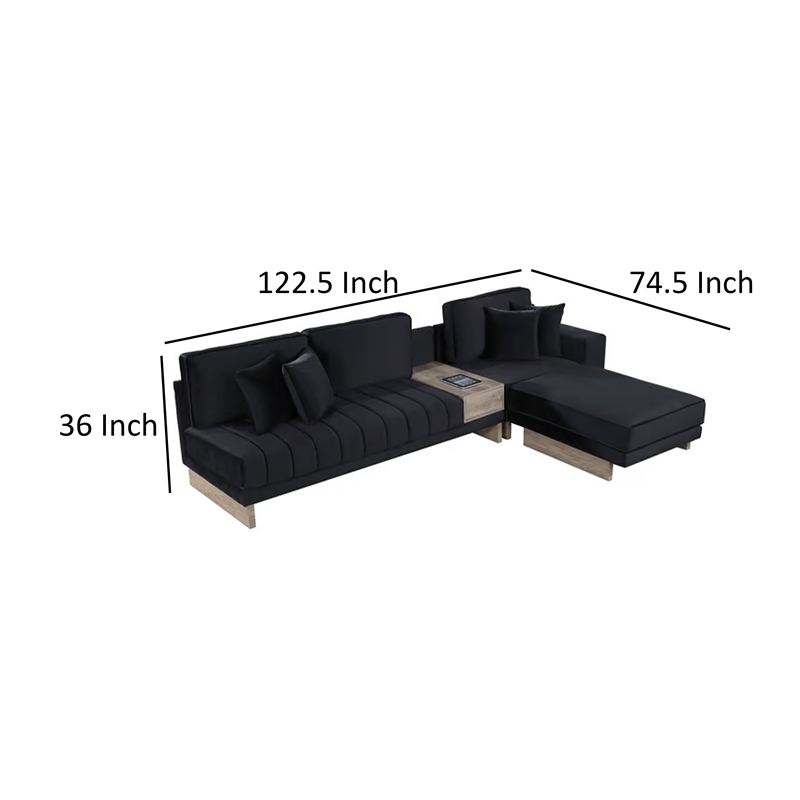 Phsy 123 Inch Modular Sectional Sofa with Storage Table- USB- Black Velvet