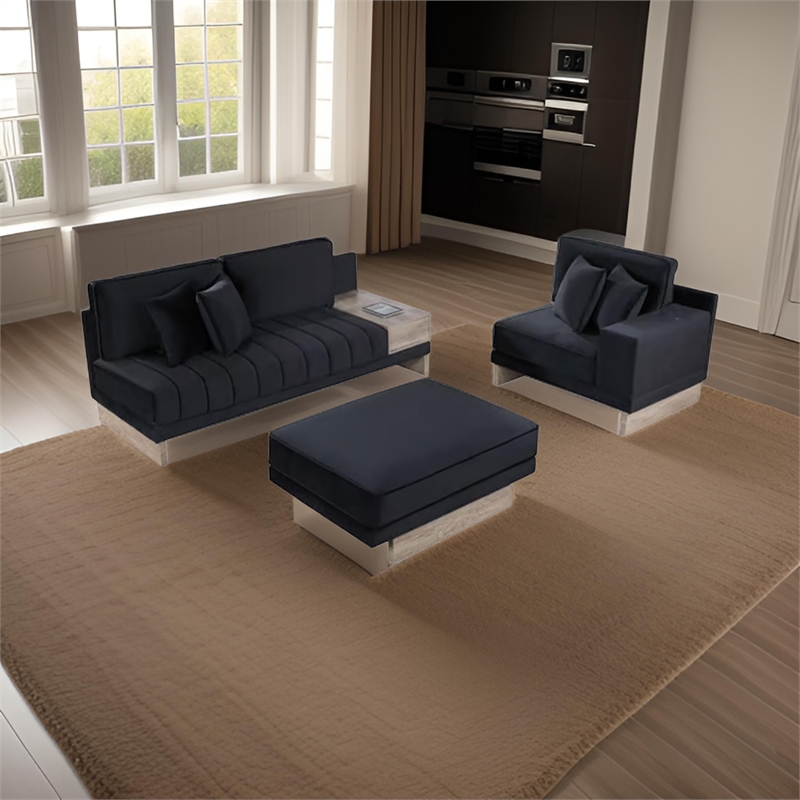 Phsy 123 Inch Modular Sectional Sofa with Storage Table- USB- Black Velvet