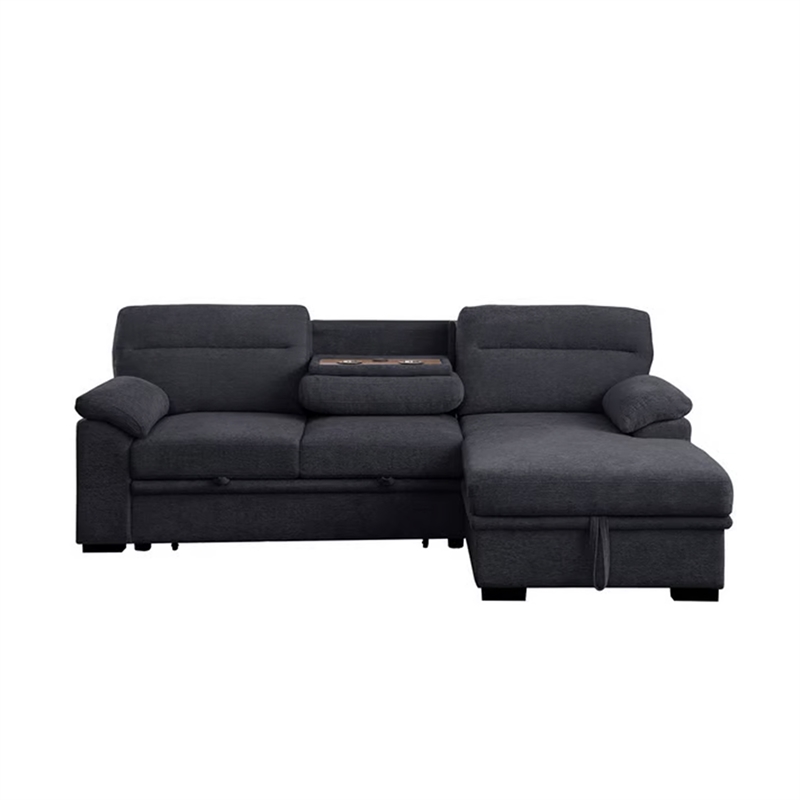 Geni Sleeper Sectional Sofa- Right Chaise- Dark Gray- USB C Port