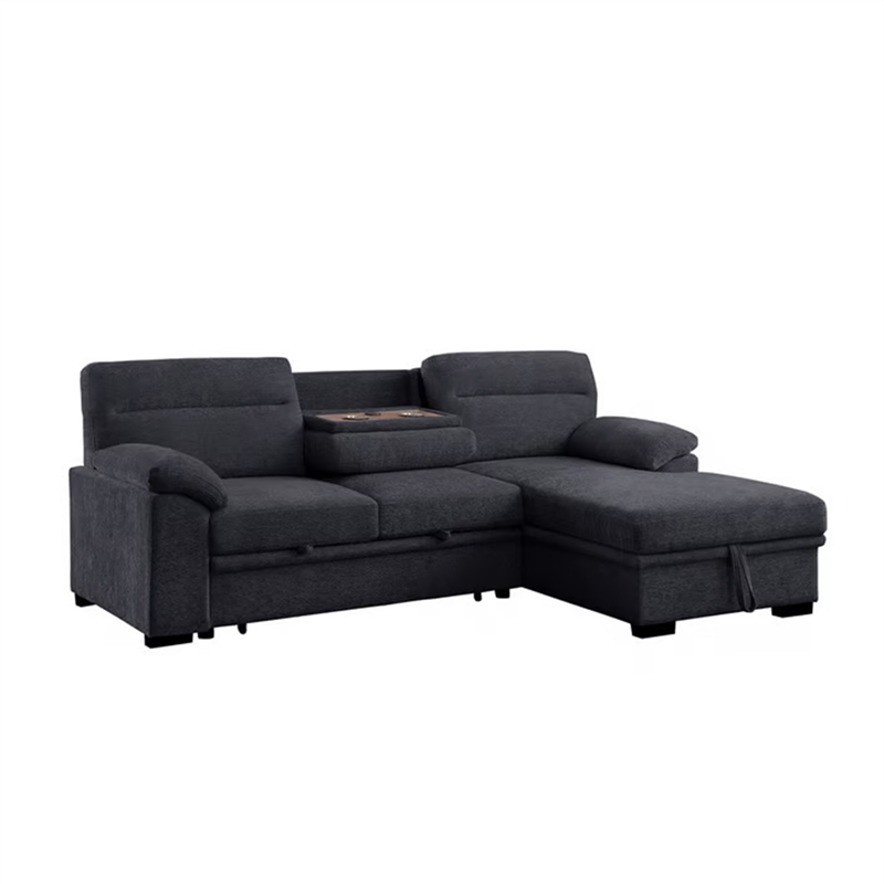 Geni Sleeper Sectional Sofa- Right Chaise- Dark Gray- USB C Port