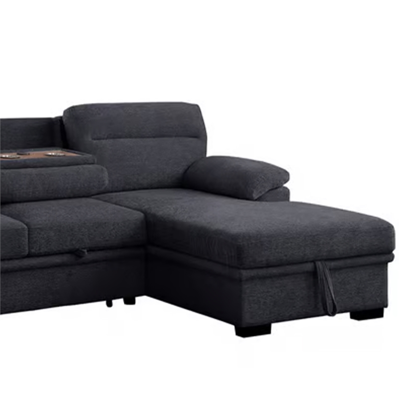 Geni Sleeper Sectional Sofa- Right Chaise- Dark Gray- USB C Port