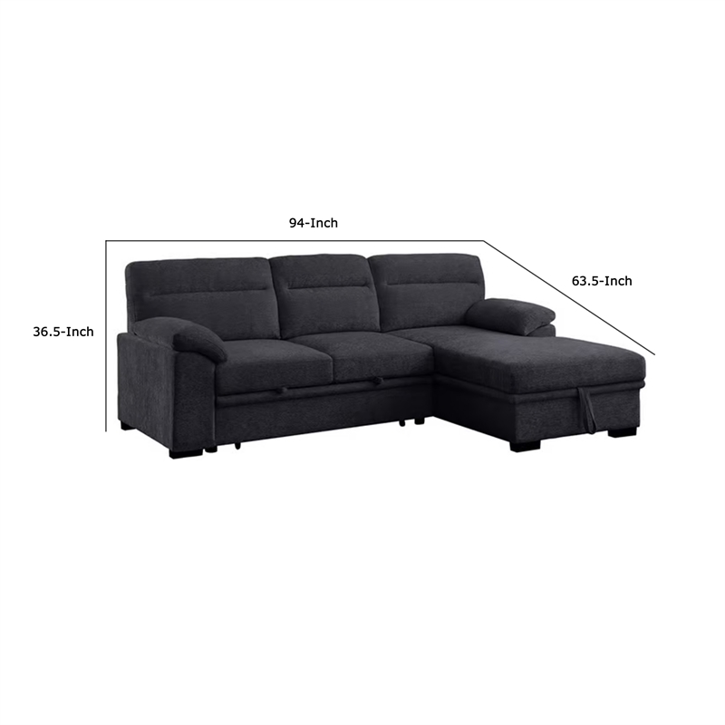 Geni Sleeper Sectional Sofa- Right Chaise- Dark Gray- USB C Port