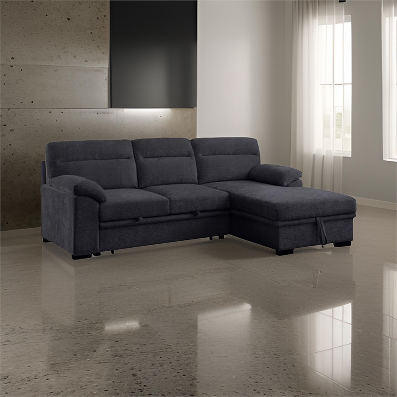 Geni Sleeper Sectional Sofa- Right Chaise- Dark Gray- USB C Port