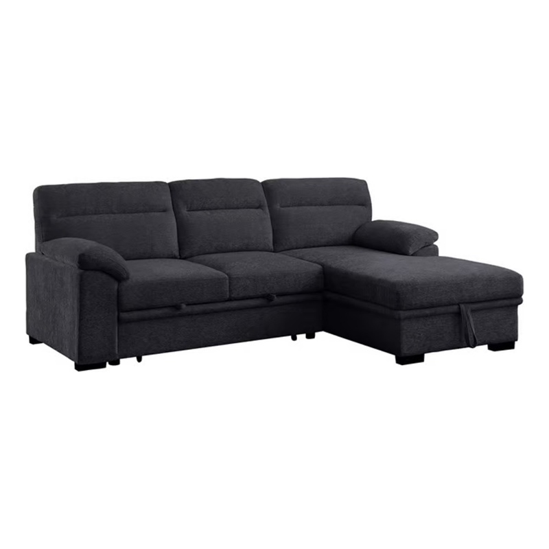 Geni Sleeper Sectional Sofa- Right Chaise- Dark Gray- USB C Port