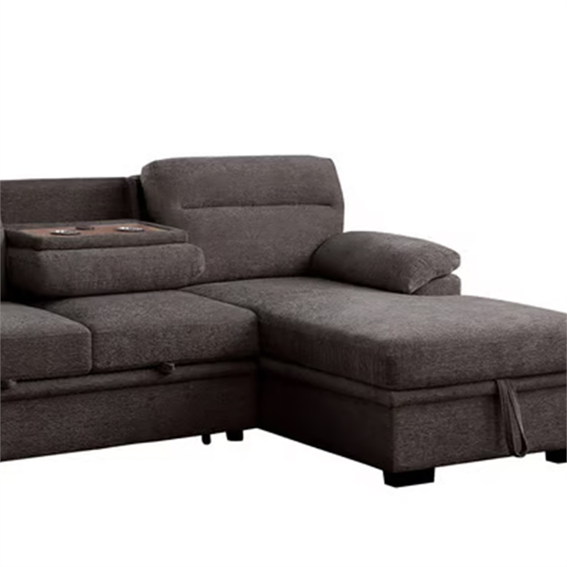 Geni Sleeper Sectional Sofa with Right Chaise- Brown- USB C Port