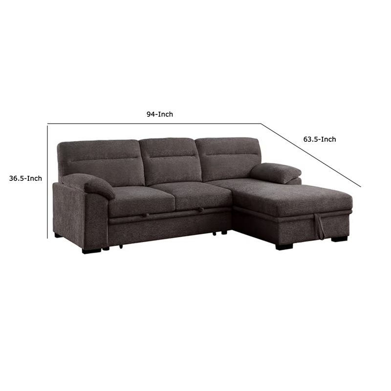 Geni Sleeper Sectional Sofa with Right Chaise- Brown- USB C Port