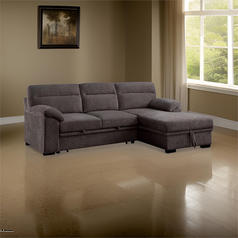 Geni Sleeper Sectional Sofa with Right Chaise- Brown- USB C Port