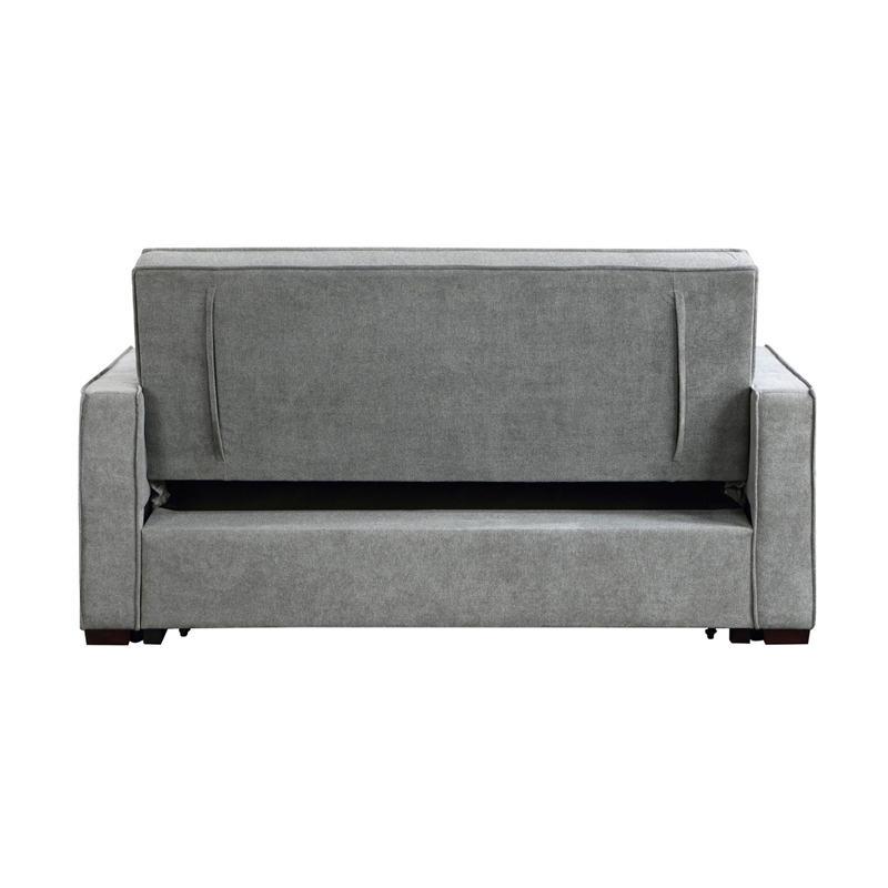 Malti 77 Inch Sofa with Pull Out Bed- Gray Polyester- 2 Pillows- Solid Wood
