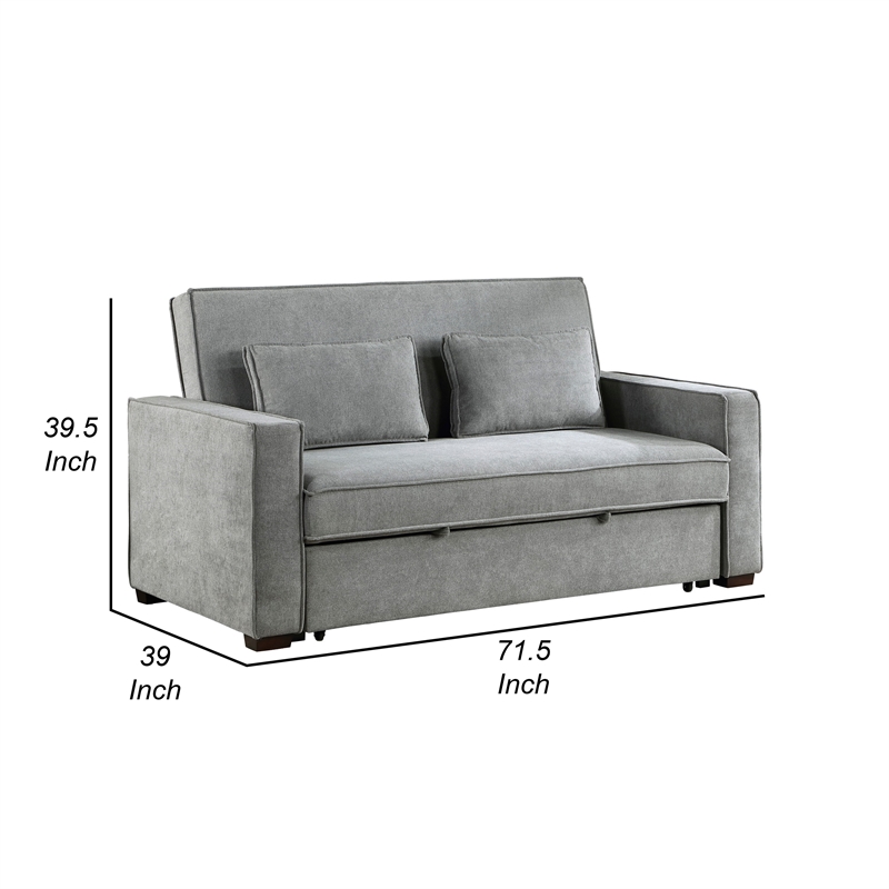 Malti 77 Inch Sofa with Pull Out Bed- Gray Polyester- 2 Pillows- Solid Wood