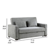 Malti 77 Inch Sofa with Pull Out Bed- Gray Polyester- 2 Pillows- Solid Wood