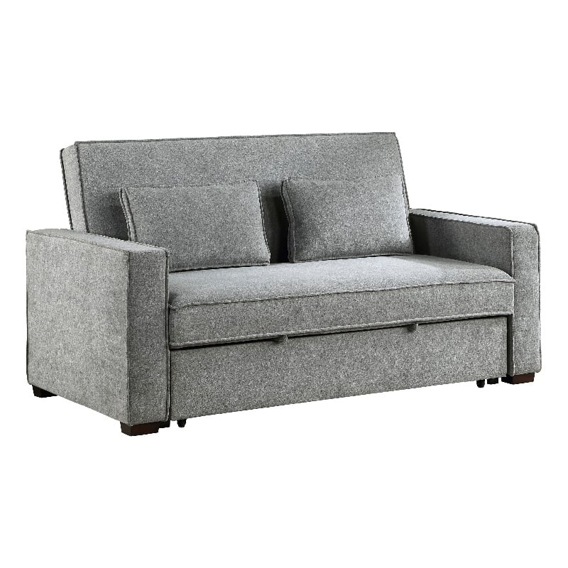 Malti 77 Inch Sofa with Pull Out Bed- Gray Polyester- 2 Pillows- Solid Wood