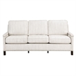 Claire 78 Inch Sofa- Beige- Gray Polyester Pinstripes- Cushions- Solid Wood