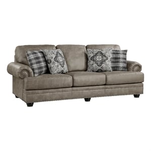 Jade 98 Inch Sofa- Taupe Brown Microfiber- 4 Pillows- Soft Cushions- Wood