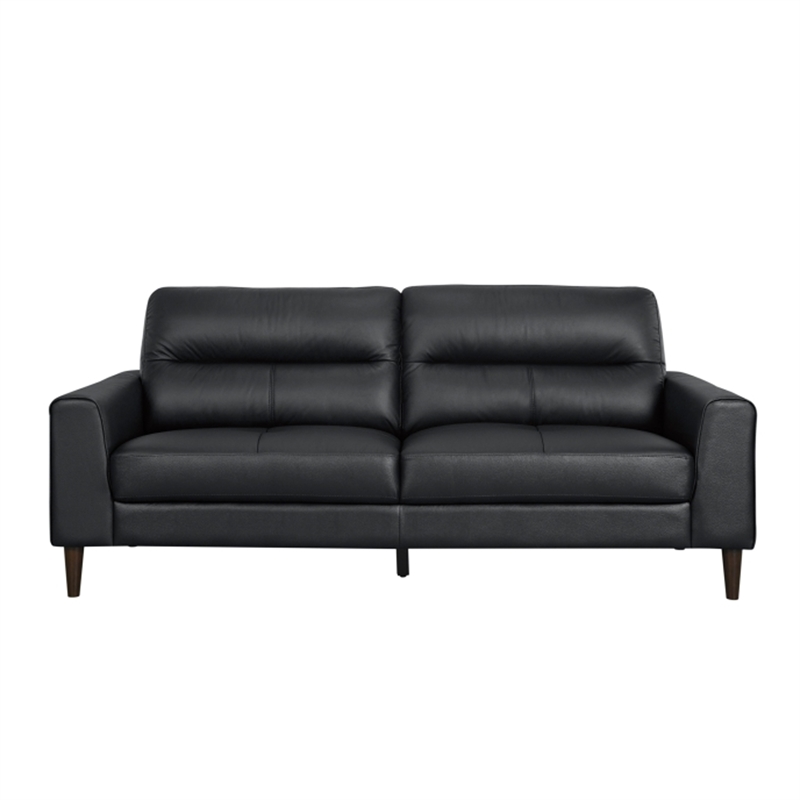 Willow 76 Inch Sofa- Plush Black Top Grain and Faux Leather- Solid Wood