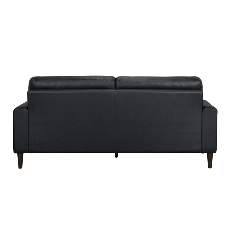 Willow 76 Inch Sofa- Plush Black Top Grain and Faux Leather- Solid Wood
