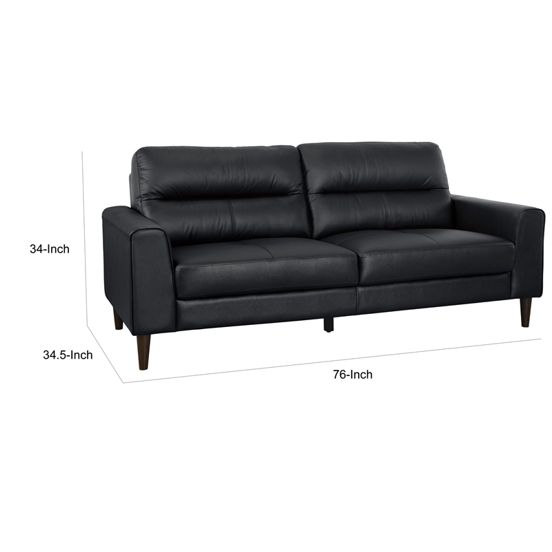 Willow 76 Inch Sofa- Plush Black Top Grain and Faux Leather- Solid Wood