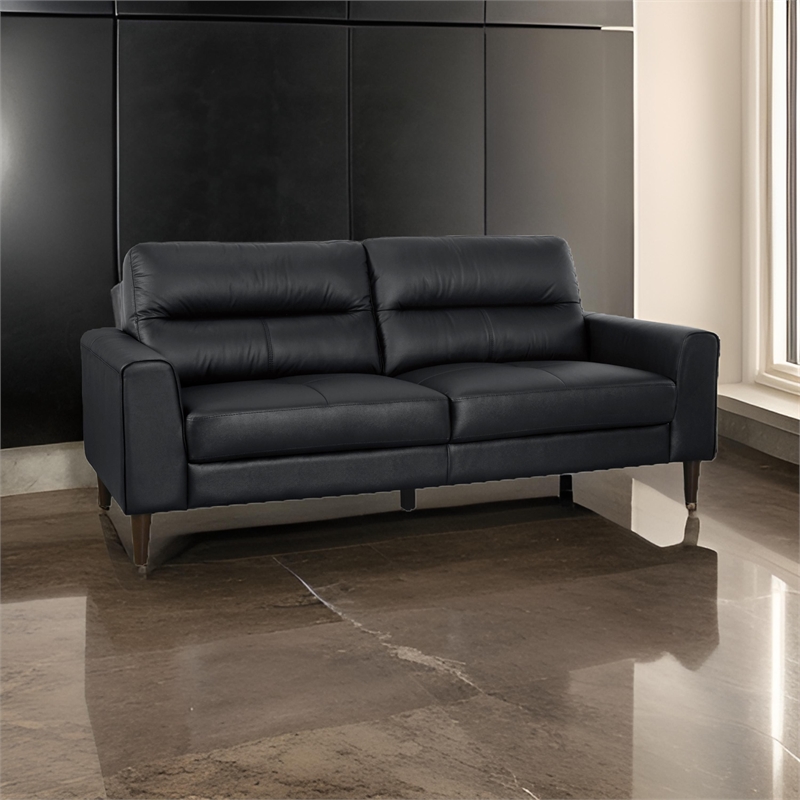 Willow 76 Inch Sofa- Plush Black Top Grain and Faux Leather- Solid Wood
