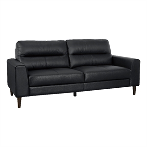 Willow 76 Inch Sofa- Plush Black Top Grain and Faux Leather- Solid Wood