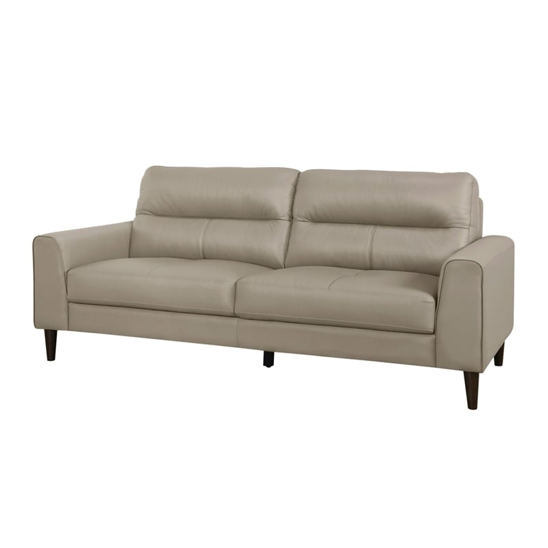 Willow 76 Inch Sofa- Plush Beige Top Grain and Faux Leather- Solid Wood