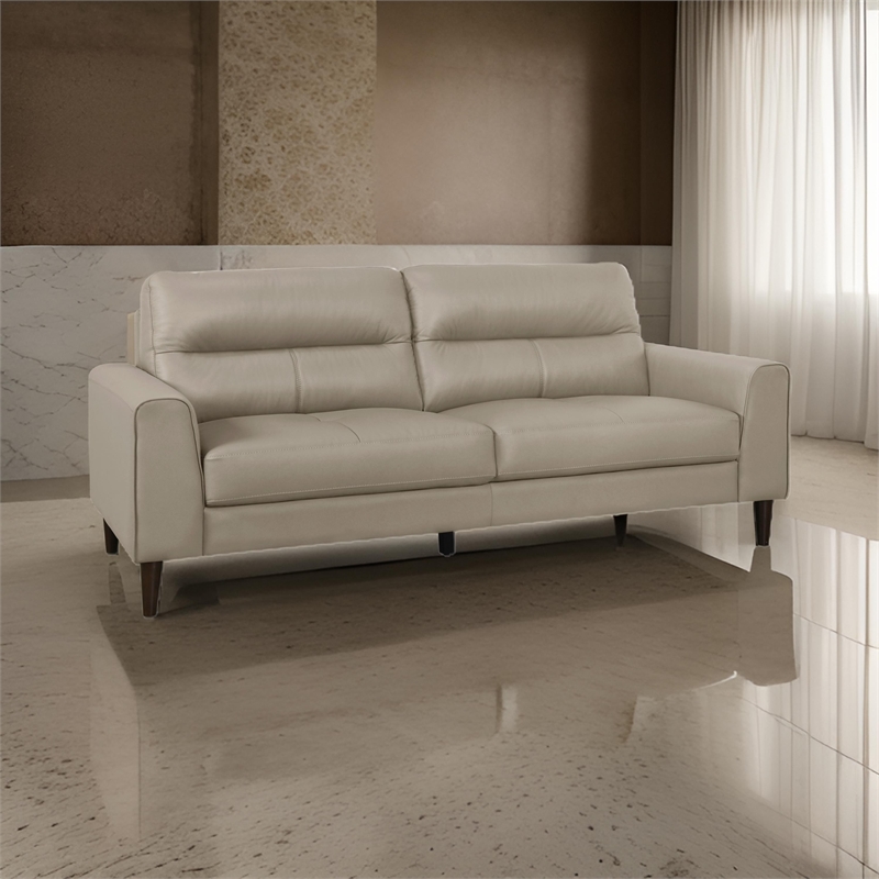 Willow 76 Inch Sofa- Plush Beige Top Grain and Faux Leather- Solid Wood