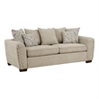 Gini 82 Inch Sofa- 7 Pillows- Nailhead Trim- Brown Chenille- Solid Wood