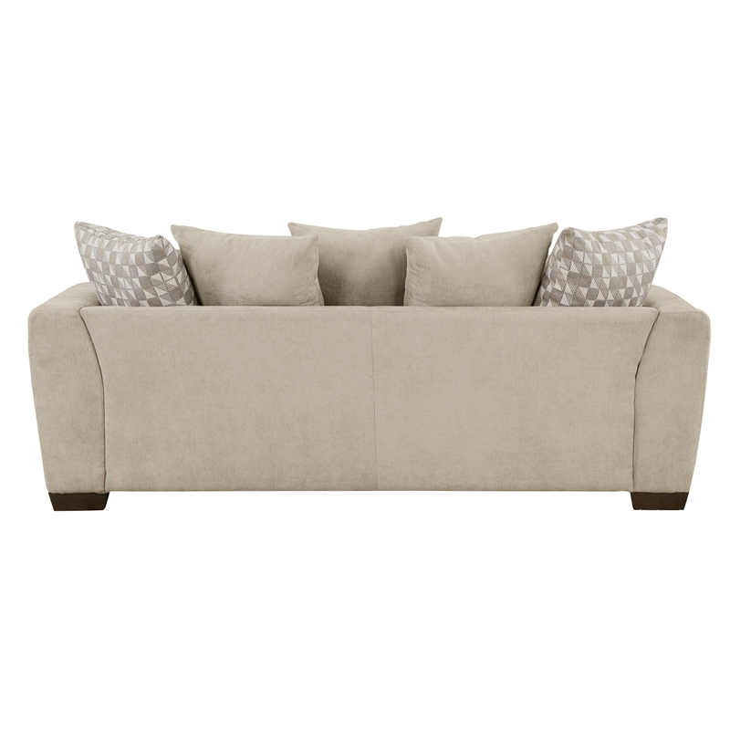 Gini 82 Inch Sofa- 7 Pillows- Nailhead Trim- Brown Chenille- Solid Wood
