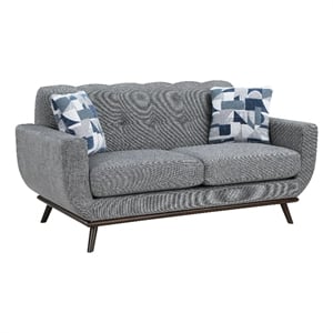 Keto 70 Inch Loveseat- Gray Chenille- 2 Throw Pillows- Brown Solid Wood
